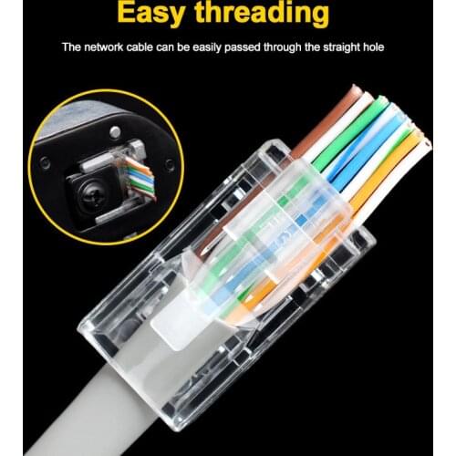 OULLX 20/50/100pcs RJ45 Connector Gold PlatedPass Through Ethernet Cables Module Plug Network RJ-45 Crystal Heads Cat5 Cat5e