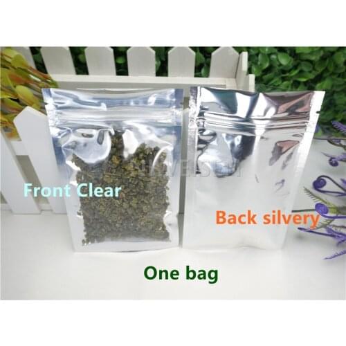 10x15CM,100pcs Front clear Aluminium foil Zip Lock Bags - Silver Metallic aluminum Mylar foil plastic pouches zipper Resealable