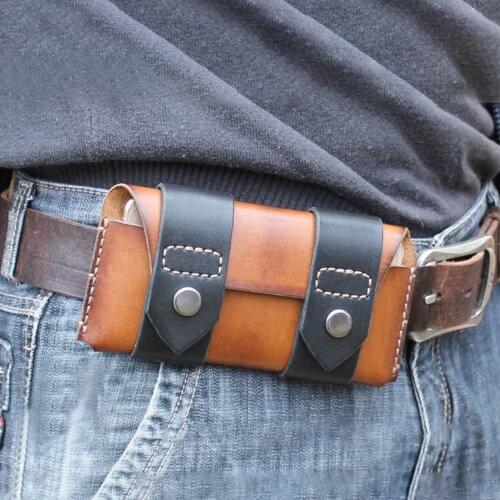 Men Waist Packs EDC Genuine Leather Large Capacity Vintage 6.3 Inch Phone Bag Card Holder Coin Purse Customized Mans Gift