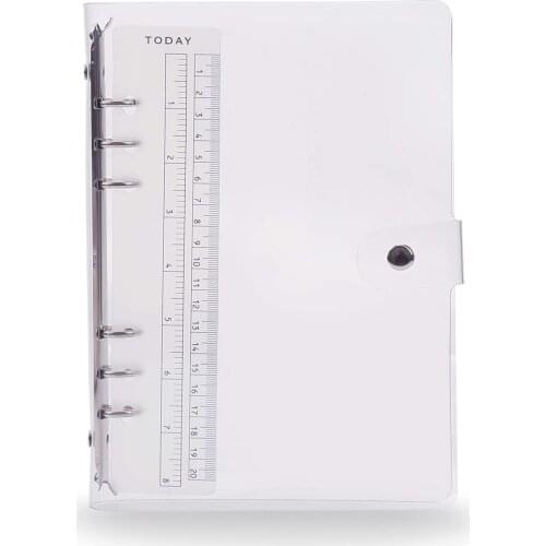A5 /A6 Transparent 6 Ring Binder Cover Clean Soft PVC for Refillable Notebook Shell with Snap Closure and 1 Ruler