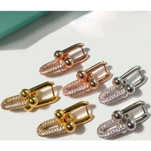 YPAYLuxury brand jewelry 925 sterling silver half round circle earrings mix three color zircon earrings rose gold silver earring