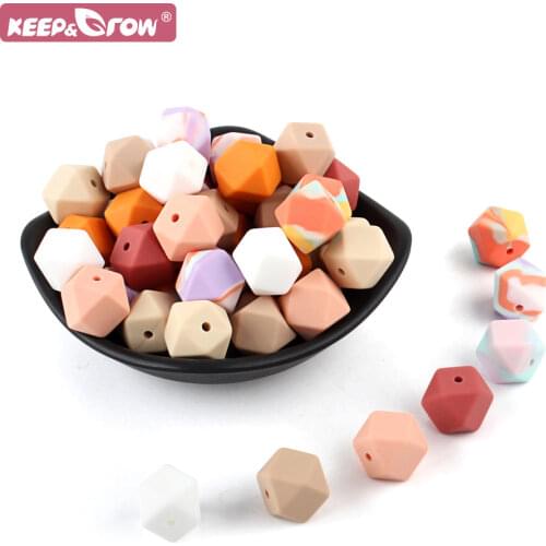 Hexagon Silicone Beads 14mm 15pcs Baby Teething Necklace Oral Care Rodent Chew Food Grade Print Baby Beads Teether Nurse Toys