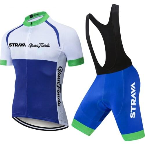 Blue TEAM STRAVA Cycling Clothing Bike Jersey Ropa Quick Dry Bicycle Summer Cycling Jersey 20D Pad Bike Maillot Culotte