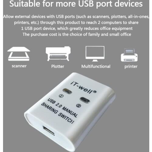 USB Printer Sharing Device 2 in 1 Out Printer Sharing Switch 2-Port Manual KVM Switching Splitter Hub Converter