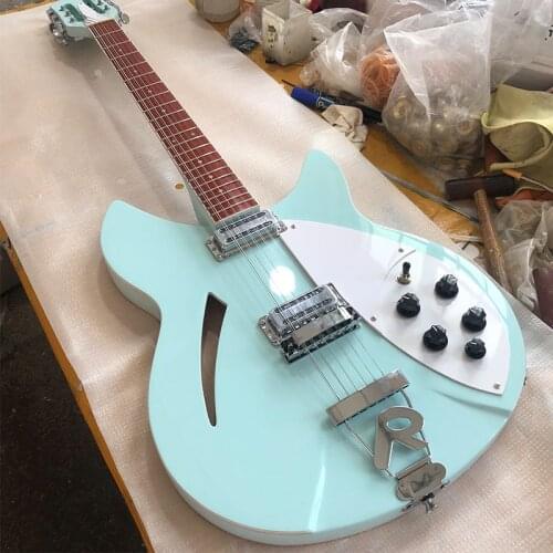 High-quality 360 electric guitar 12-string F-hole guitar, sky blue paint, double output, dot mosaic, bright fingerboard, package