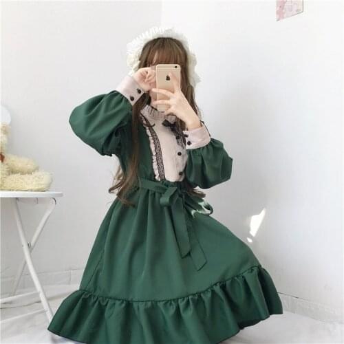 Japanses Kawaii Sweet vestido Lolita Dress Womens Classic Long Sleeve Vintage Dress with Ruffles dress