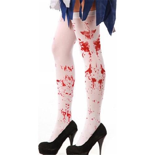 Women Sexy Fashion Style Horror White/Black Halloween Party Bloody Nurse Fancy Long Socks