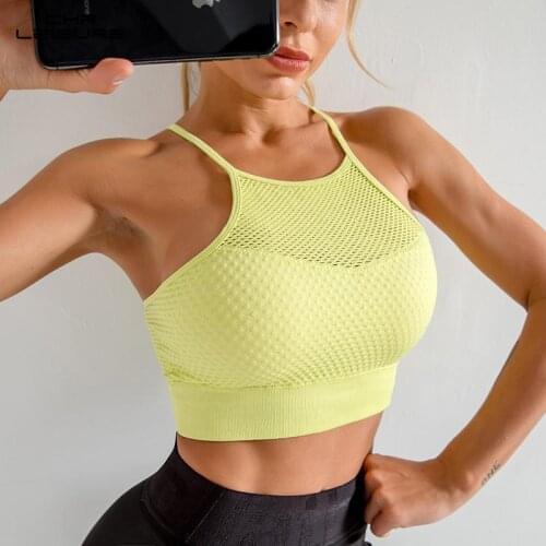 CHRLEISURE Bras for Women Mesh Hollow Out Fitness Shockproof Gathering Bra Without Rod Underwear for Women