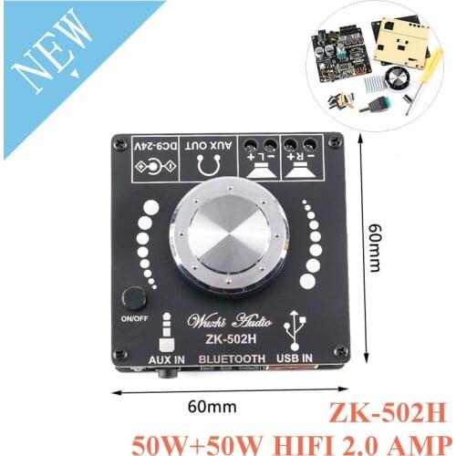 ZK-502H HIFI 2.0 50W+50W Bluetooth 5.0 TPA3116D2 Digital Power Audio Amplifier Board Module Stereo Speaker 50WX2 AUX AMP APP