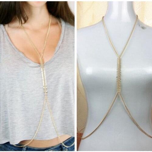 1pc sale shiny golden fish bone body chain necklace fashion accessory