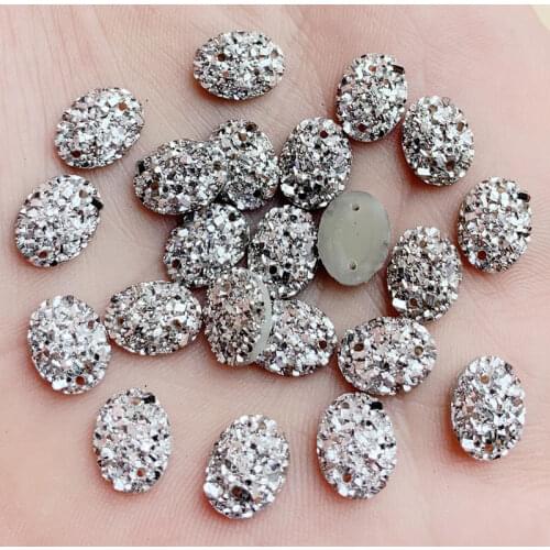 8*10mm Silver Oval Natural Ore Style Flat Back Resin Scrapbook DIY 2Hole Sewing Wedding Ornaments Buttons Crafts 200pcs -Y072
