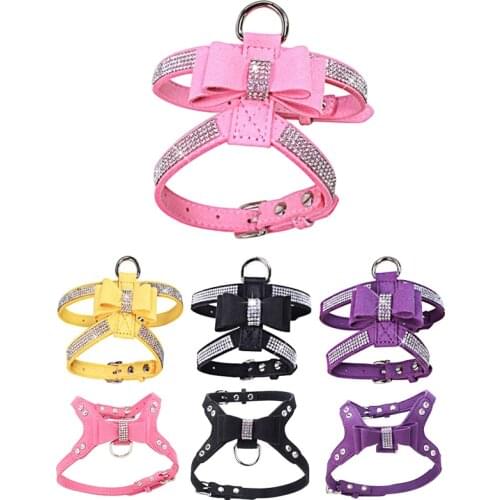 Soft Dog Harness Bling Diamante Harness Collar Pet Cat Bowknot Harness Kitten Accessories Puppy Collar Pet Dog Supplies