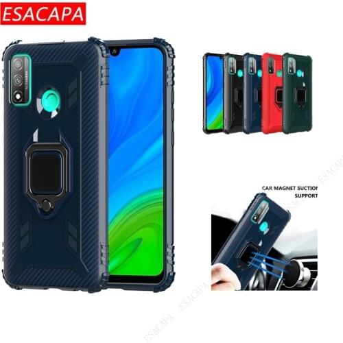 Carbon Fiber Armor Case For Huawei P Smart 2020 P40 Pro Plus P30 Lite TPU Ring Holder Stand Anti-fall Phone Cover For P Smart Z