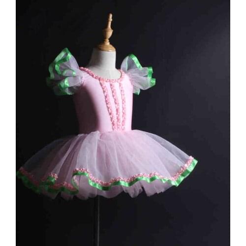 Girls Ballet Skirt Pink Puff Sleeve Tutu Profession Dancing Dress Adult Children Competition Ballet Dance Costume