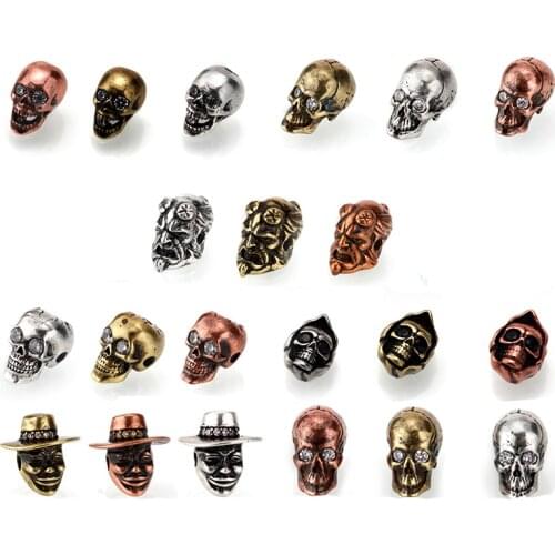Skull Beads Antiqued steel DIY Charm Spacer Beads Micro Pave Grade Cubic Zirconia Crystal Bead for Making Accessories 2mm Hole