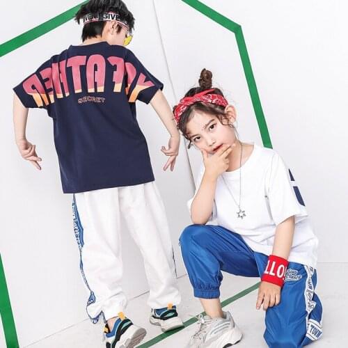 Children Hip Hop Pants Jazz Dancing Costumes for Girls Boys Short Sleeve Sweatshirt Tops Jogger Pant Ballroom Dance Clothes Wear