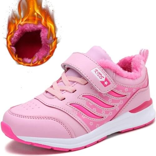Kids Sneaker 2019 Winter Child Leather Shoes Baby Girls Running Shoes Trainers Plush Warm Shoes Sports Sneakers Pink Footwear