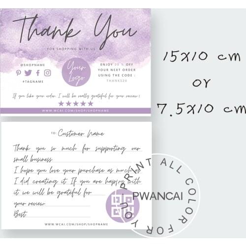 Violet Editable Printable Thank You Cards Business Template Small Business For Your Purchase Editable Customer Packaging Insert