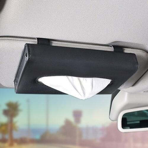 GUUGEI 1 pcs Car Tissue Box Paper Clip Storage Towel Sets Car Sun Visor Tissue Box Holder Leather Case Bag for Car Accessories