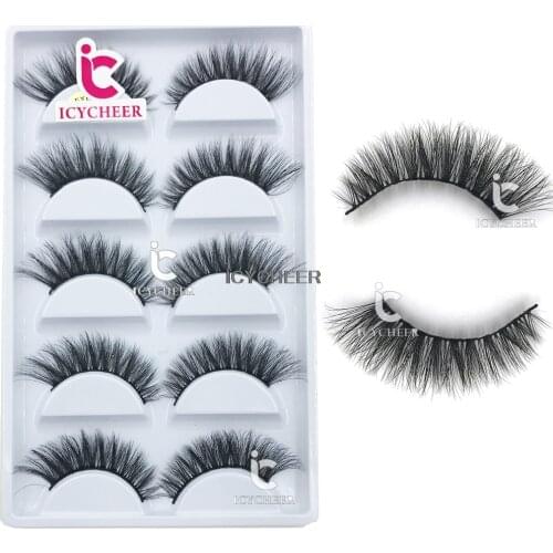 ICYCHEER 5 Pairs Reusable Thick Mink Hair 3D Winged Natural Look False Eyelashes Makeup Long Cosmetic Beauty