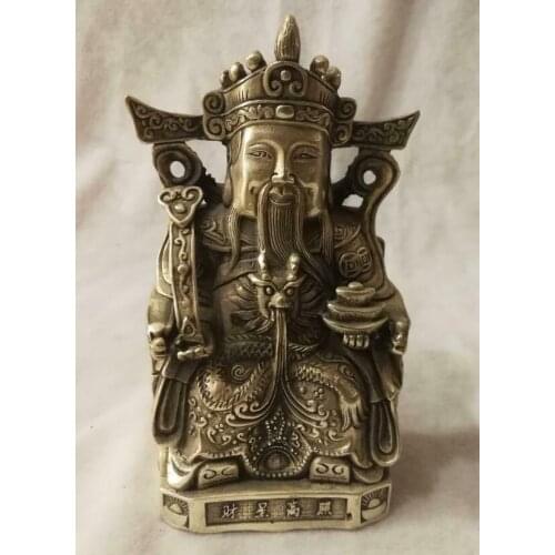 COLLECTIBLE DECORATED OLD HANDWORK TIBET SILVER God of wealth Statue