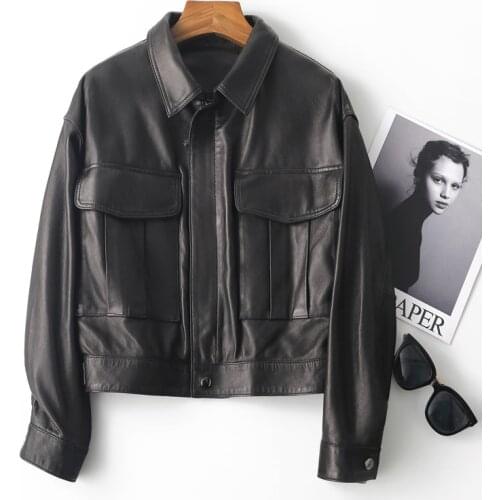 Leather Jacket Real Sheepskin Jacket Natural Women Clothes Motorcycle Street Style Korean Coat Black Genuine Zippers Casuals