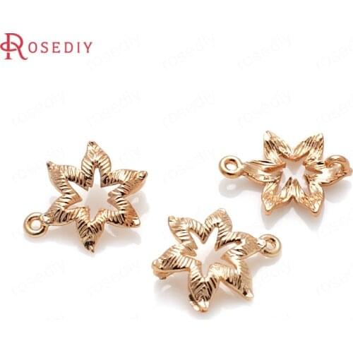 10PCS 13x10MM 15x14MM 24K Champagne Gold Color Plated Brass Flower Charms Pendants High Quality Diy Jewelry Accessories