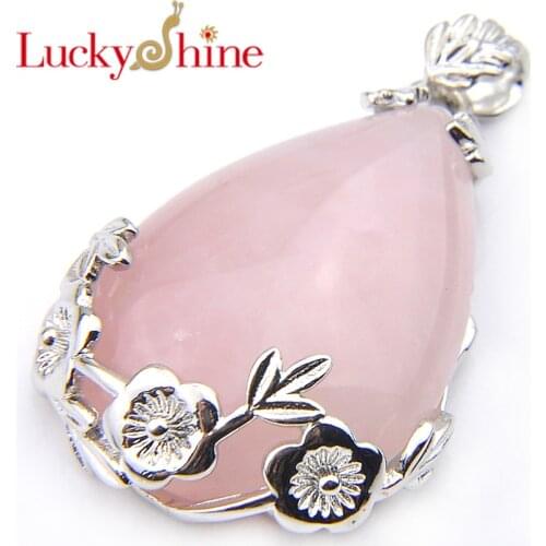 LuckyShine Europe popular Natural Crystal Pendants Water Drop Moonstone Stone Silver Plated Vintage Pendants Family Friend Gift