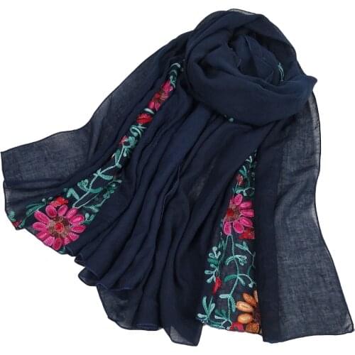 Fashion Head Scarf 2021 New Women Girls Spring Autumn Designer Plain Embroidered Floral Soft Wrap Pashminas Hijab Stole 180*90CM