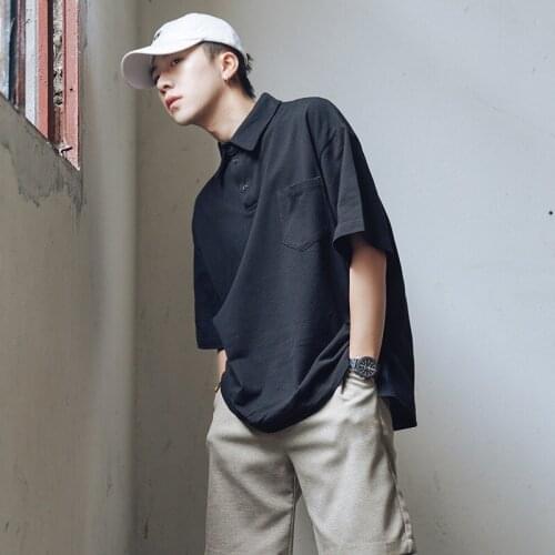 ICCLEK Short-sleeved Mens Loose T-shirt Lapel Polo Shirt 5-point Shirt Polo Shirt Men Men Fashion Dress Shirt Men