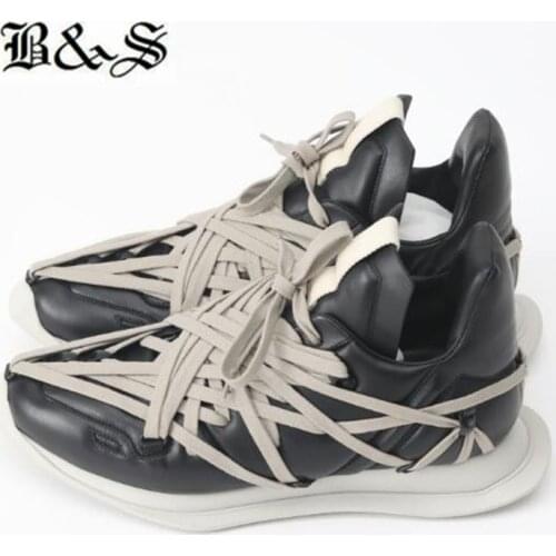 Black& Street 2020s Season New Weave lace Up genuine Leather trainer Flat Casual Shoes High Quality men leather Shoes