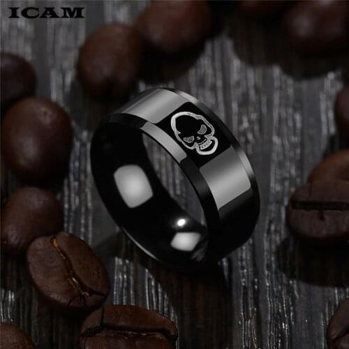ICAM Mens Boys Vintage 316L Stainless Steel Engraved Skull Rings Fashion Punk Party Biker Jewelry