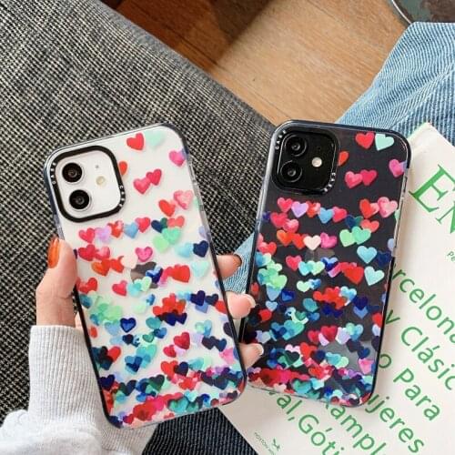 Cute Oil Painting Small Love Heart Soft Phone Case For iPhone 12 Mini 11 Pro Max SE 2020 7 8 Plus X XR XS Max Luxury Brand Cover