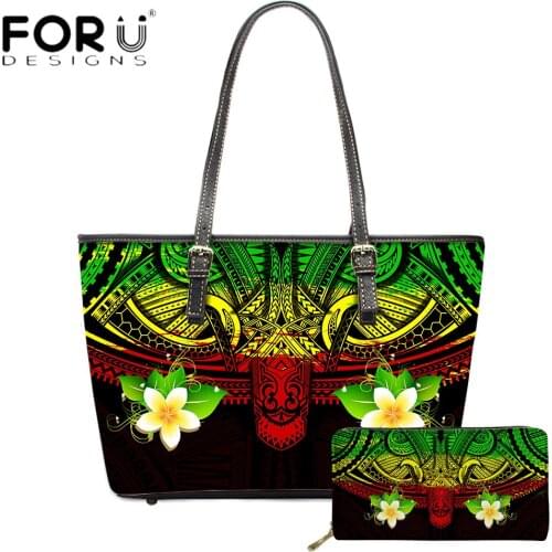 FORUDESIGNS New Fashion Women Shoulder Bag Samoa Polynesian Pattern With Plumeria Print Ladies PU Leather Top-Handle Bolsas