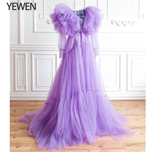 Ruffles Neck Maternity Dress Long Party Dress Sheer Pregnancy Robe Photography Maxi Gown Baby Shower Dress YEWEN