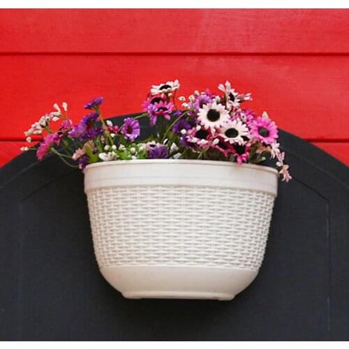 Imitation Rattan Wicker Wall Hanging Flower Pot Basket Balcony Garden Planter Garden Pots Planters