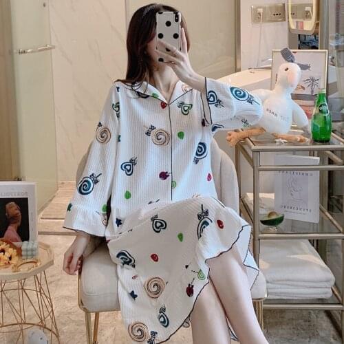 Spring Autumn Casual Dress Loose Ladys Cotton Long Sleeve Nightgown Oversize Sleep Shirt Sleepwear for Women Nightdress