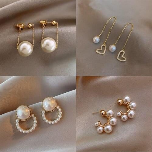 Simple and Heart Pearl Pendant Earrings Fashion Ladies Jewelry For Woman 2021 New Wedding Party Girls Golden Star Earrings