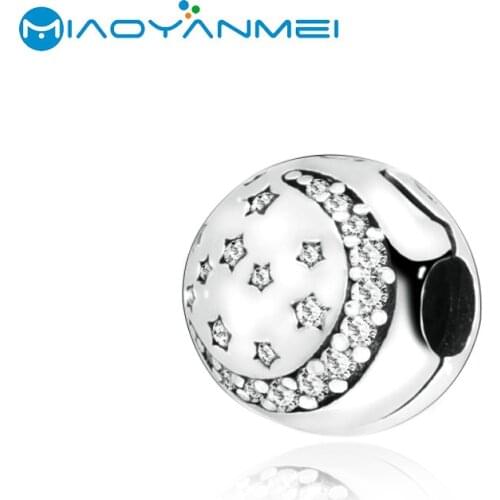 SALE! 925 Sterling Silver Beads Moon & Star Clip Charm Fit Original Pandora Bracelets Women DIY Fashion Jewelry