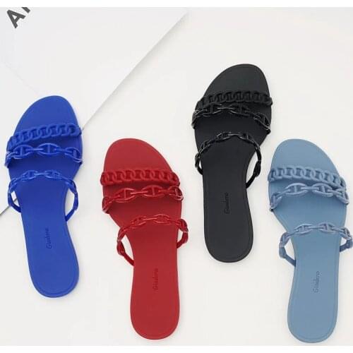 PVC Colorful Pig Nose Chain Beach Flat H Sandals Women Summer Non-slip Rubber Jelly Shoes Womens Slippers Indoor Home Slippers