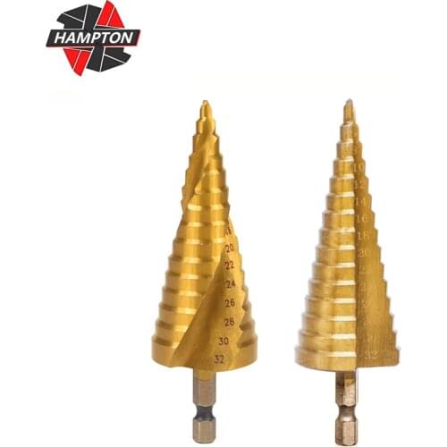 HSS Spiral Groove Step Drill Bit Set 5/9/11 Steps Hex Shank Woodworking Bits Hole Cutter Titanium Coated Step Cone Drill Bits