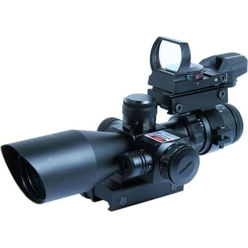 Tactical 2.5-10X40 Rifle Scope w/Red Laser & Holographic Green Red Dot Sight Combo