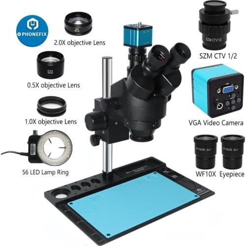 3.5X-90X Simul-Focal Trinocular Stereo Zoom Microscope With Aluminum Alloy Pad 38MP 2K HDMI USB Camera 56 LED Lamp Microscopie
