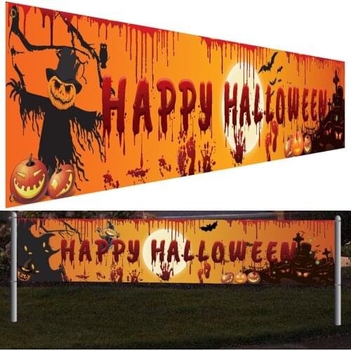 Happy Halloween Decor Outdoor Banner Bunting Hanging Decor Flag Halloween Sign for Festival Party Decoration Supplies 250*48cm