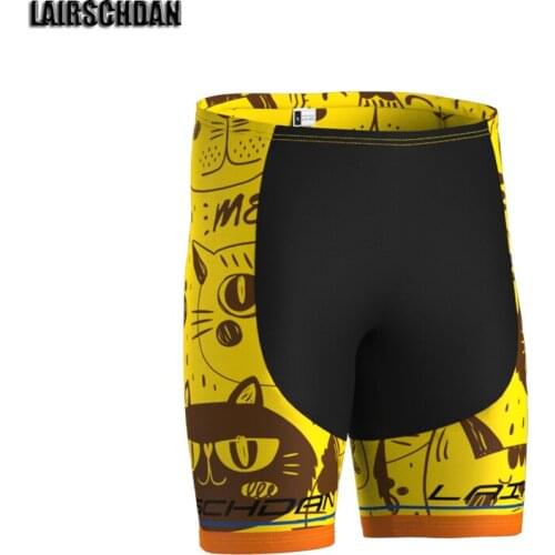 LairschDan yellow cat cycling shorts women funny bicycle culottes tight bike shorts breathable 9d gel pads calzas ciclismo mujer