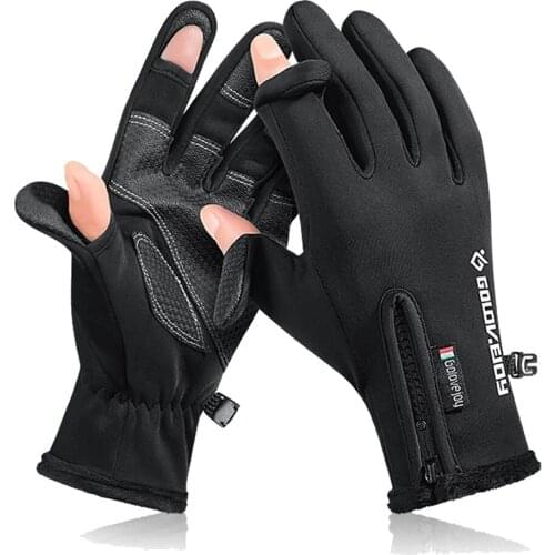 Winter Ridding gloves Fishing Gloves 2 Finger Flip Waterproof Windproof Photograph Women Men Gloves Velvet Warm Protection Glove