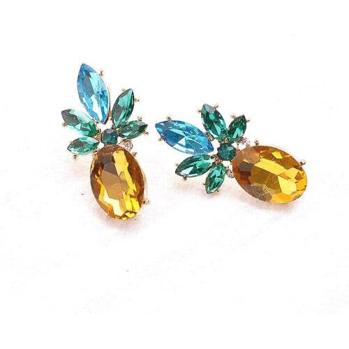 1@# 2021 Elegant Clip Earrings Rhinestone Geometric Pineapple Shape Fruits Color Clip Earrings for Women Wedding Jewelry