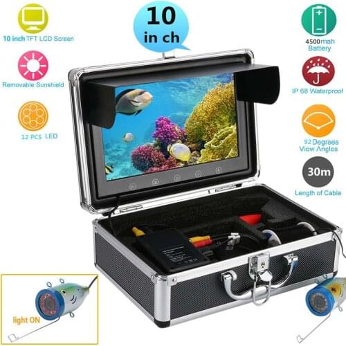 10" Inch Color Monitor 30M HD 1000tvl Underwater Fishing Video Camera Kit 12 PCS Infrared Lamp Lights