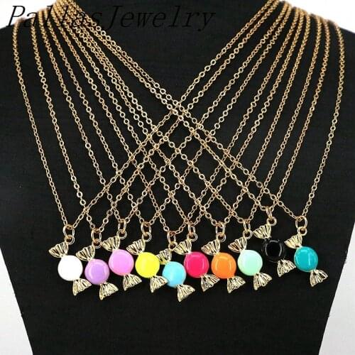 10Pcs Colorful Enamel Candy Shape Pendant Necklace Gold Filled Chain Women Girl Gift Jewelry Choker