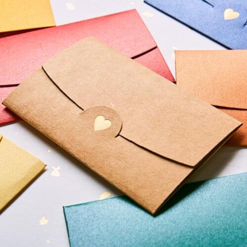 100pcs Mini Envelope Fold in Half Card Stationery Gift Wedding Invitation Membership Card Envelope Letter Hot Stamping Heart